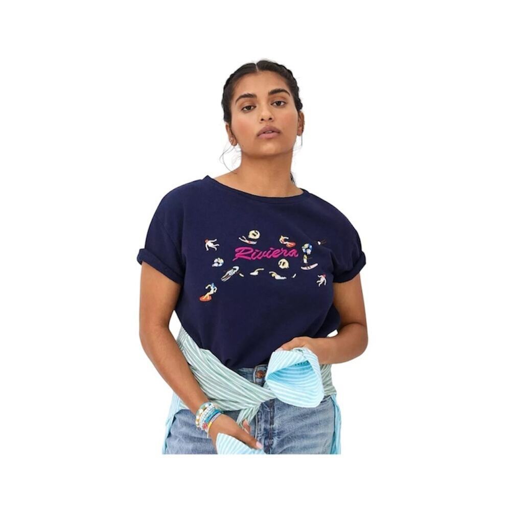 NWT Maeve Beach Embroidered Sweatshirt Tee Riviera Swimming Embroidery Small
